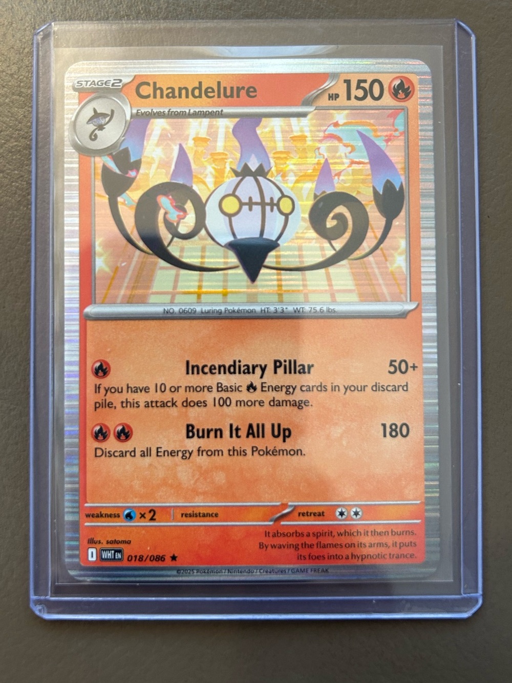 POKÉMON Chandelure (018/086) holographic card 2025yr/hard sleeve